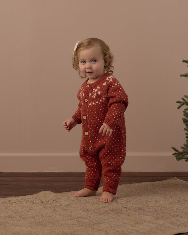 Rylee + Cru Fair Isle Romper in Ruby, alternate view