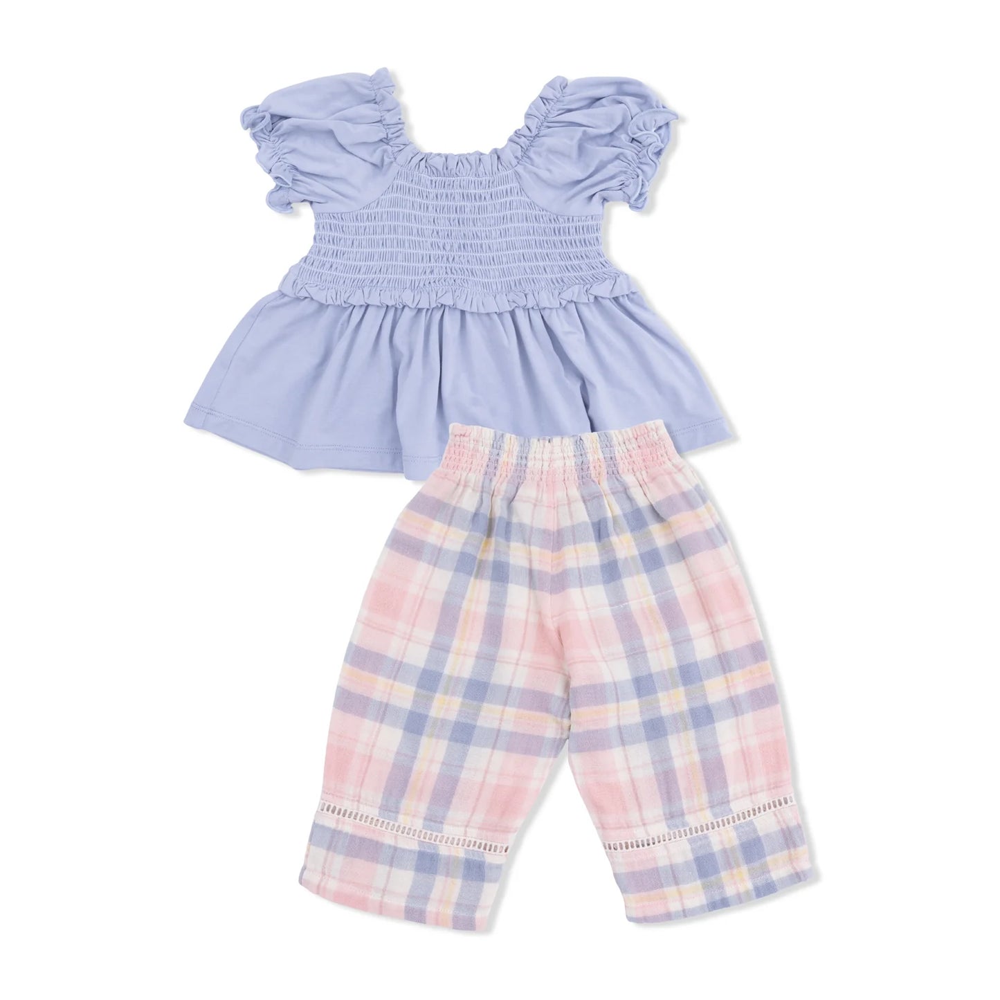 Dusty Plaid - Smocked Blouse and Pant Set