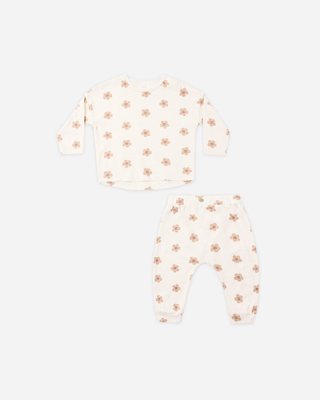 Rylee & Cru Long Sleeve Tee + Pant Set Pink Daisies