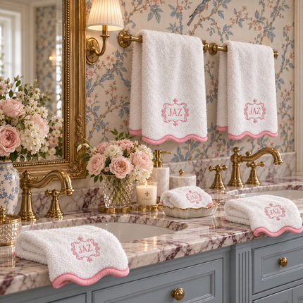 Luxury Scallop Piping Bath Towel Sets (6-Piece)