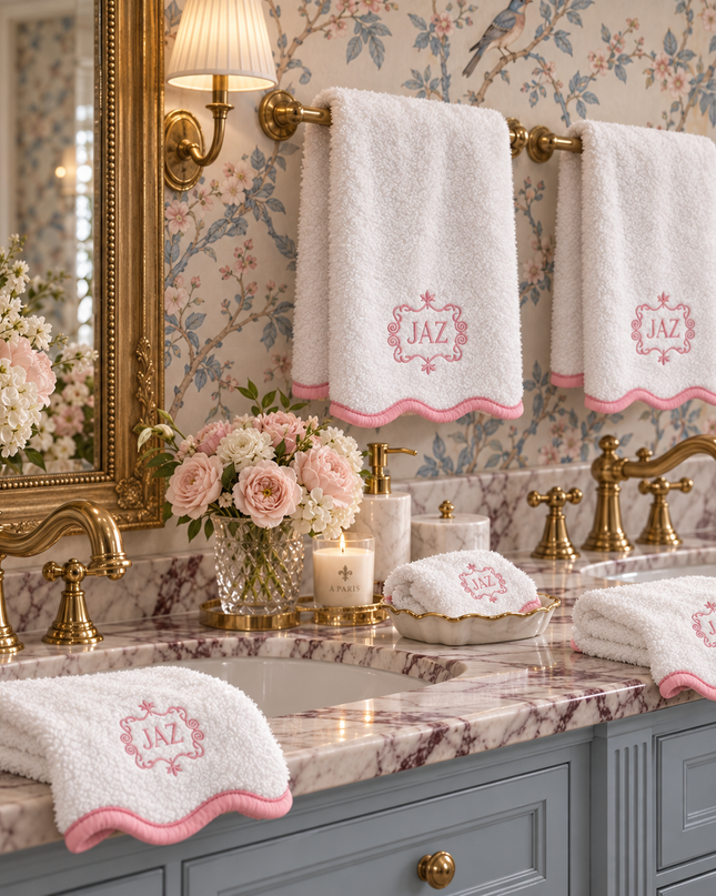 Luxury Scallop Piping Bath Towel Sets (6-Piece)