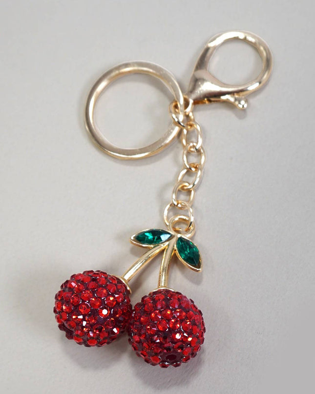 RHINESTONE CHERRY DROP KEYCHAIN BAG CHARM