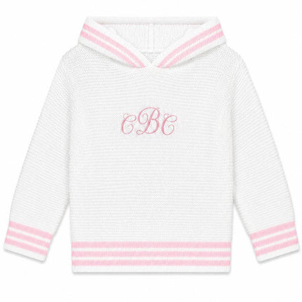 Personalized Baby Girl Pink Hooded Zip-Back Sweater – Made in USA
