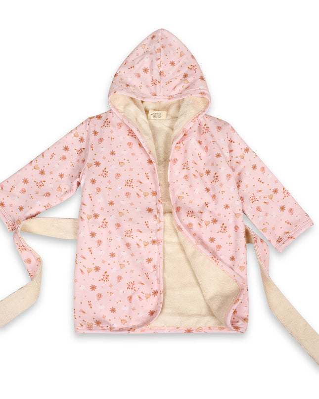 Pink Floral Baby Hooded Bathrobe (Organic Jersey)