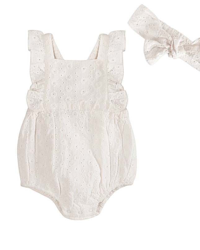 Alaina Schiffli Baby Romper + Headband (Organic)