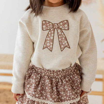 Mocha Floral Bow Patch Sweatshirt - Kids Clothing - Fall