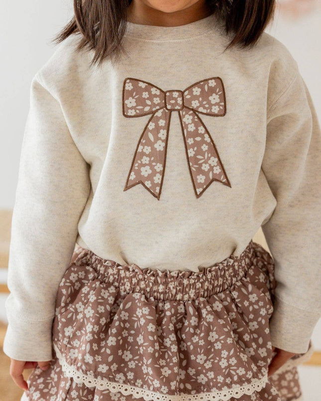 Mocha Floral Bow Patch Sweatshirt - Kids Clothing - Fall