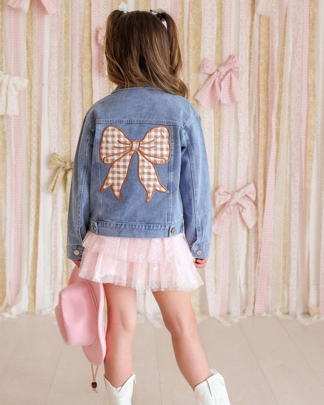Gingham Bow Patch Denim Jacket - Western Apparel