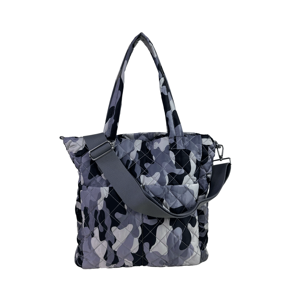 Mabel Quilted Nylon Tote w/2" Bag Strap