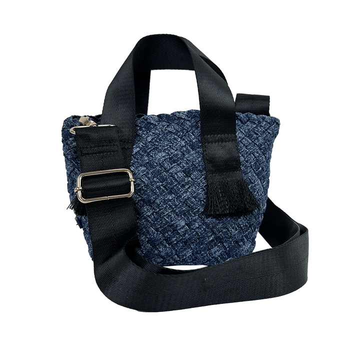 Dora Small Woven Denim Tote w/ Crossbody Strap