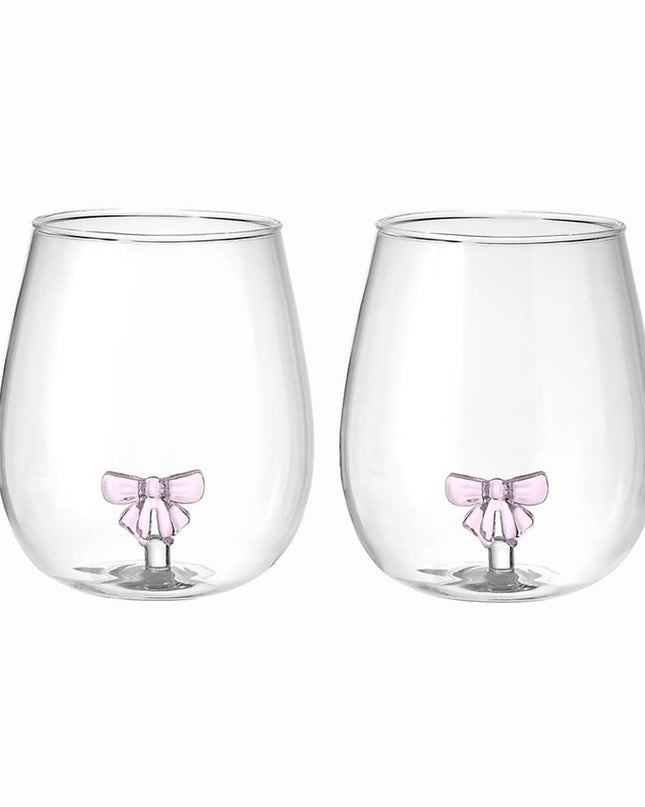Runway Coquette Bow Stemless Glass Set of Two Blush