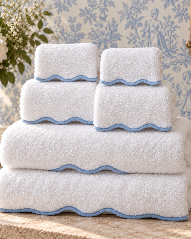 Luxury Scallop Piping Bath Towel Sets (6-Piece)