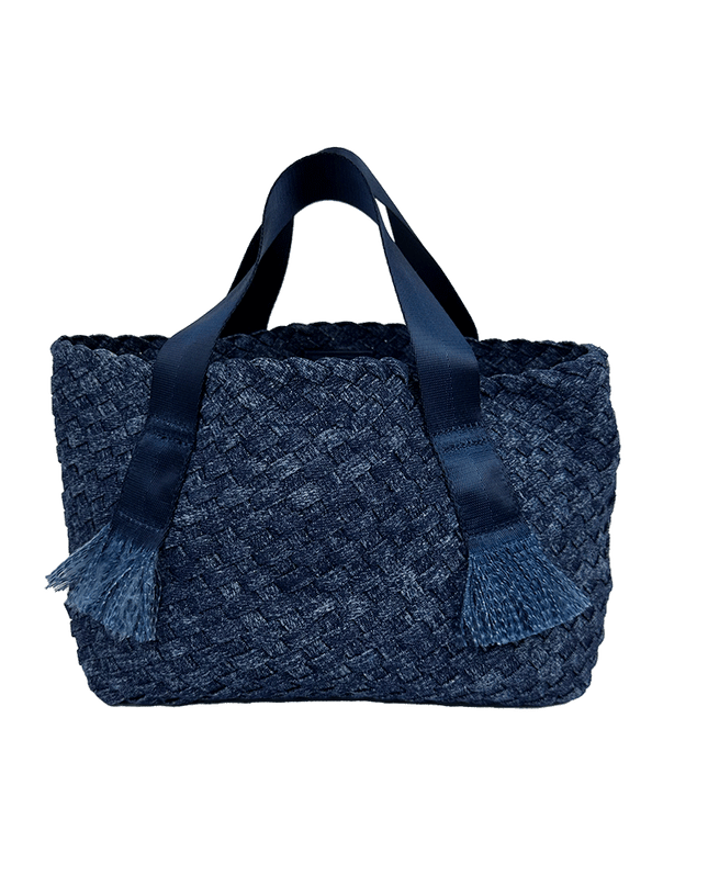Darcy Woven Denim Tote w/ Self Handles w/ Crossbody Strap