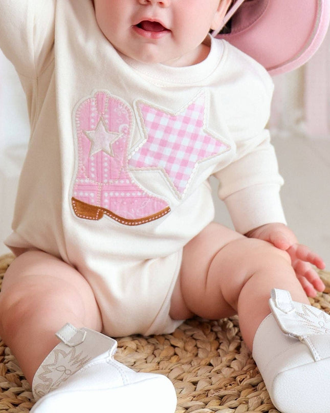 Bandana Cowgirl Patch Western Long Sleeve Romper - Baby