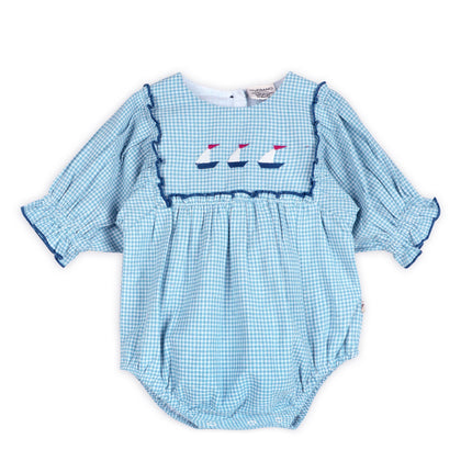 Nautical Gingham Baby Romper + Headband (Organic)