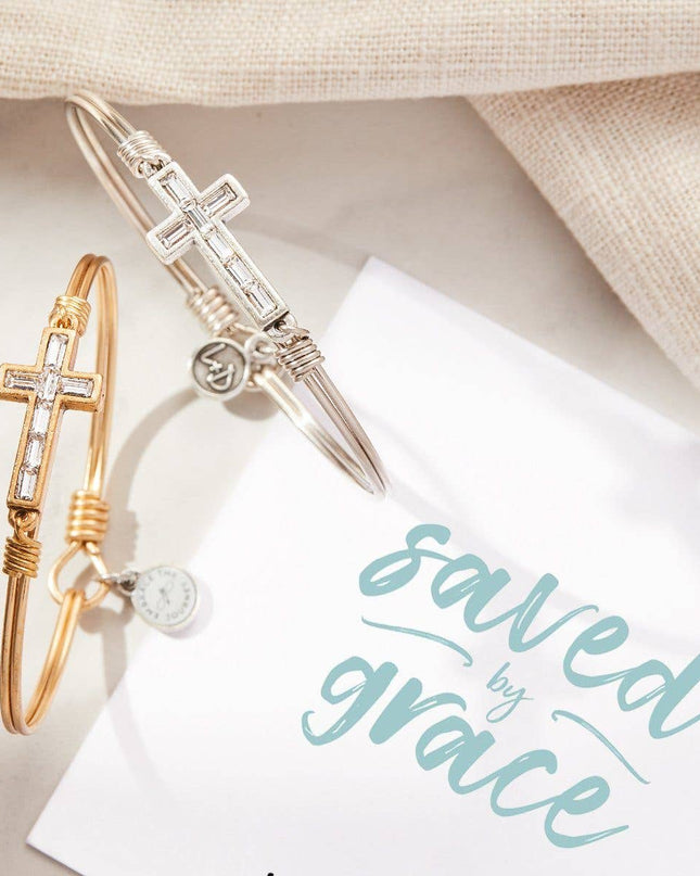 Baguette Cross Bangle Bracelet in Crystal