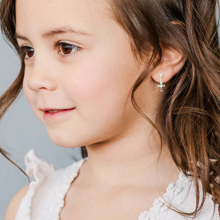 Sterling Silver Pearl Cross Baptism/First Communion Earrings