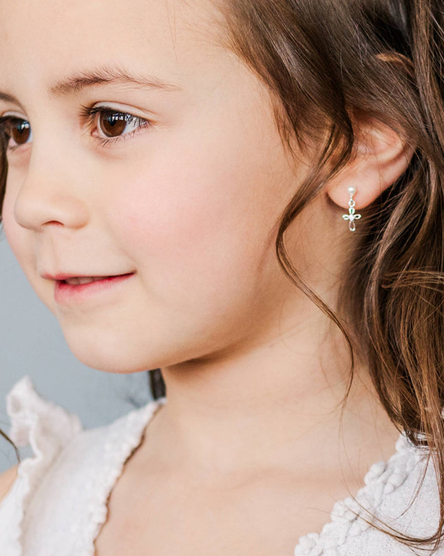 Sterling Silver Pearl Cross Baptism/First Communion Earrings
