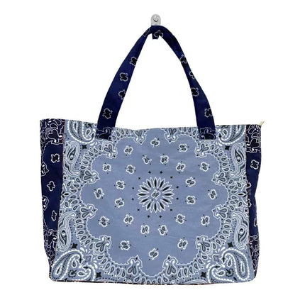 Bandana Print Canvas Tote - Bailey Light Blue/Navy