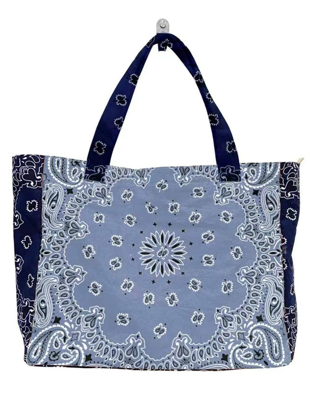 Bandana Print Canvas Tote - Bailey Light Blue/Navy