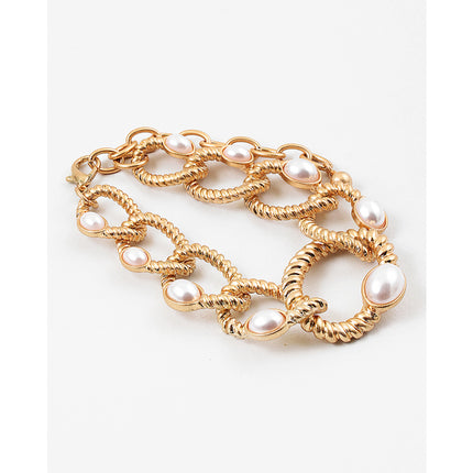 Gold Chain Link Bracelet with Pearl Accents