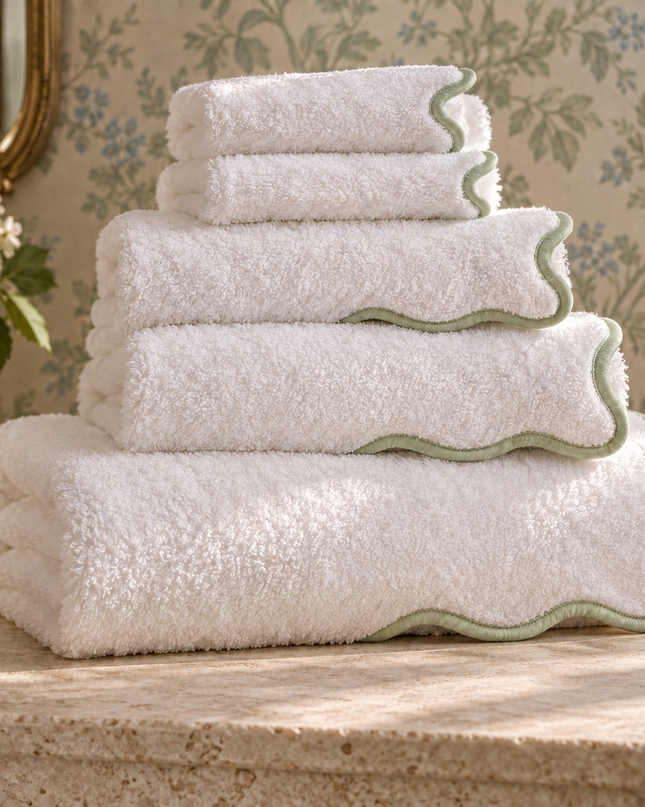 Luxury Scallop Piping Bath Towel Sets (6-Piece)