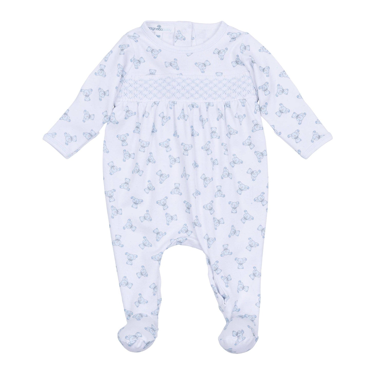 Baby's Teddy Smocked Footie - Light Blue
