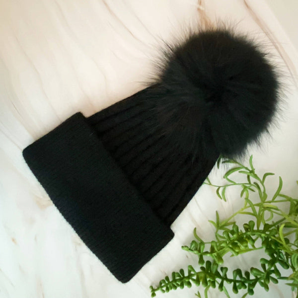 Pure Angora Genuine Fur Luxe Beanie: Snow White