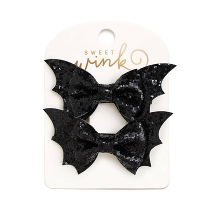 Glitter Bat Halloween Bow Clip Set - Hair Accessories - Kids
