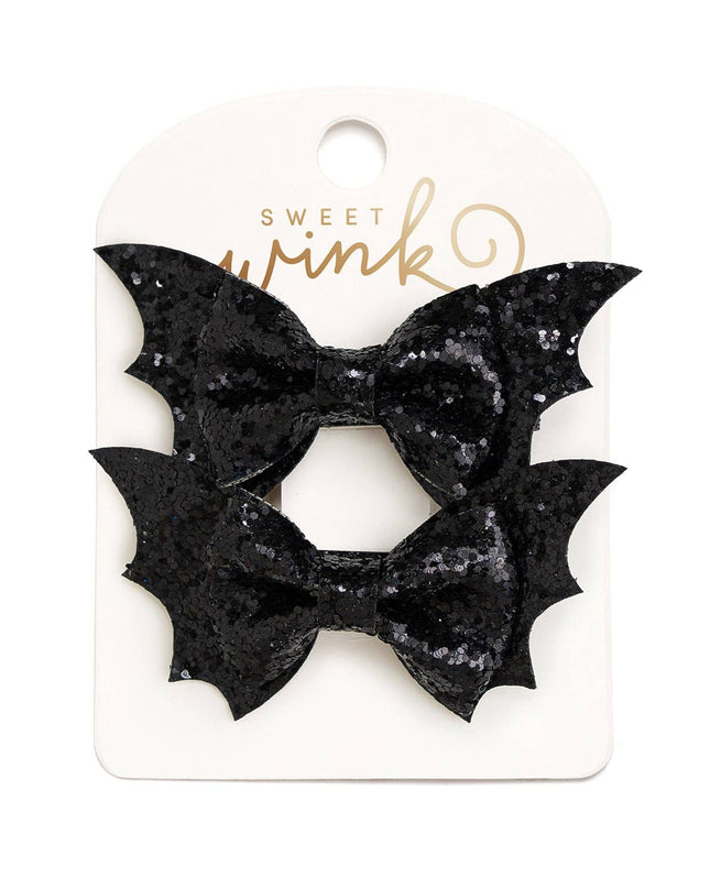 Glitter Bat Halloween Bow Clip Set - Hair Accessories - Kids