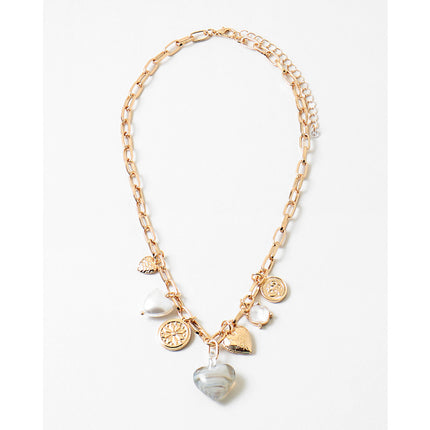 Gold Chain Heart & Pearl Charm Necklace