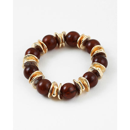 Brown Bead & Gold Disc Stretch Bracelet
