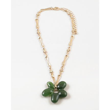 Gold Chain Green Flower Pendant Necklace