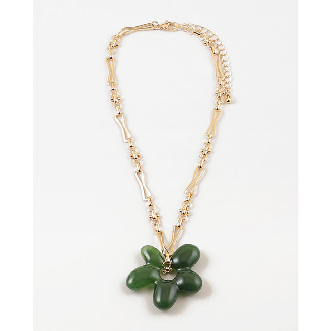 Gold Chain Green Flower Pendant Necklace
