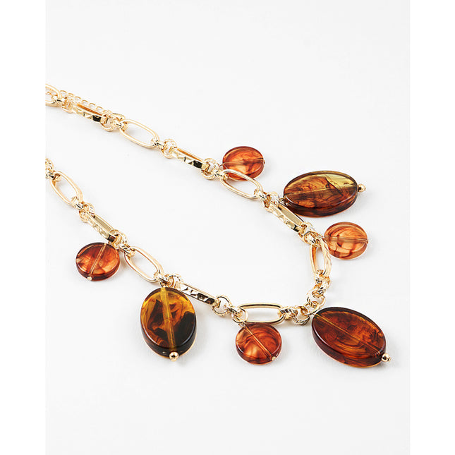 Gold Chain Tortoiseshell Disc Necklace