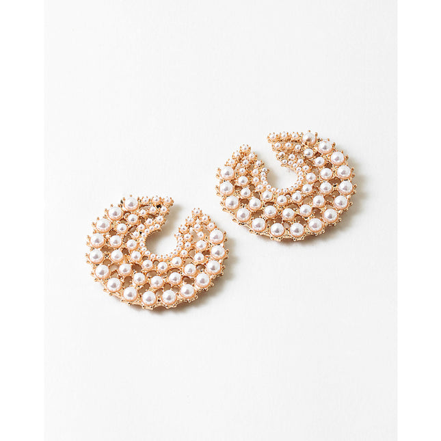 Pearl Encrusted Chunky Gold Hoop Earrings