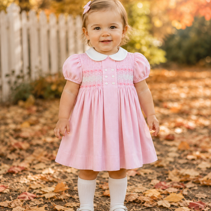 Smocked Corduroy Pink Baby Girl Dress