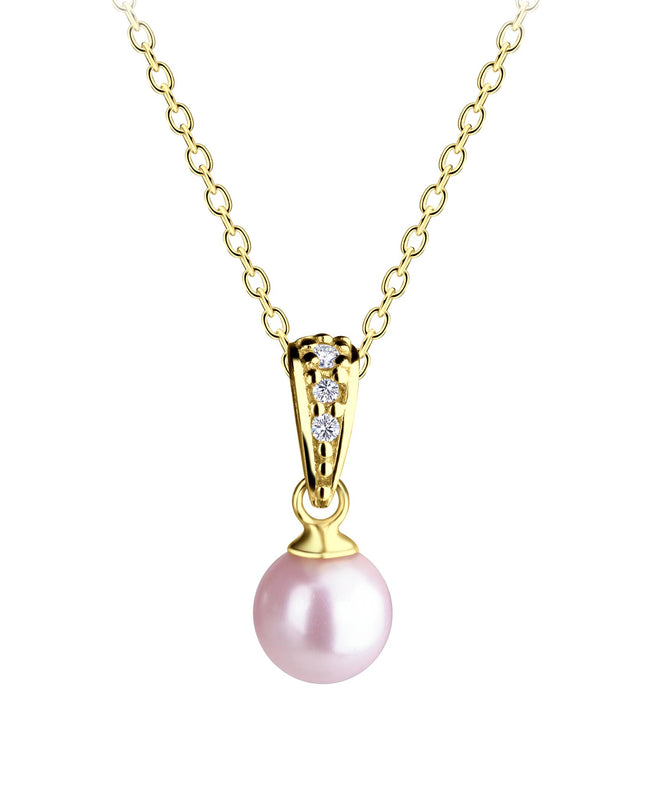 Girls 14K Gold-Plated Pink Pearl Pendant Necklace for Kids