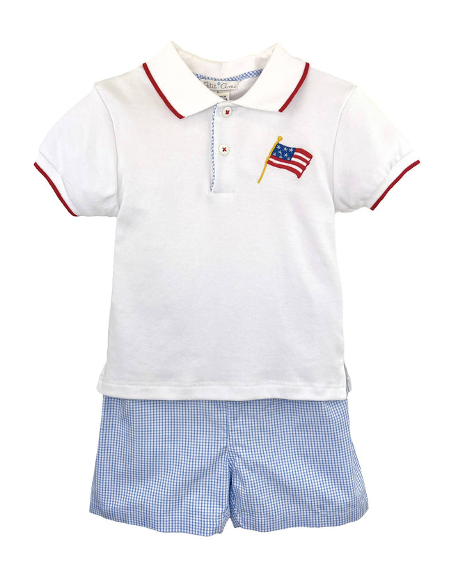 Shirt & Shorts Set with Embroidered American Flag