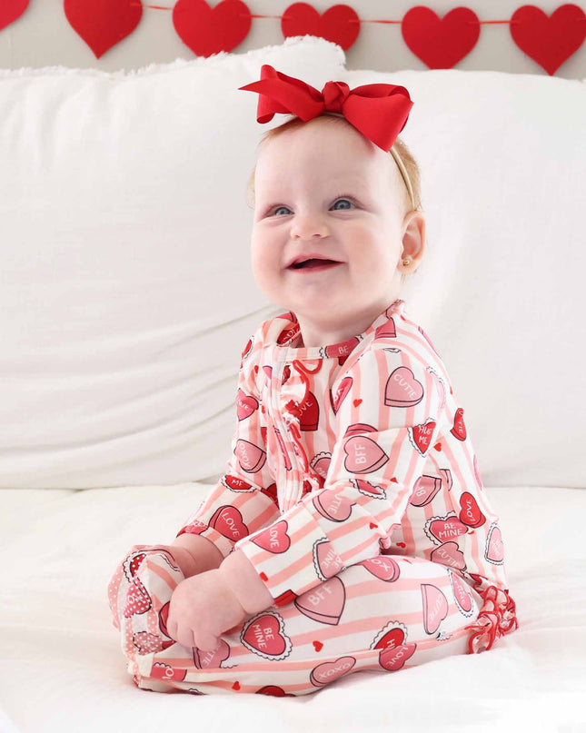 Girls Sweet Like Candy Ruffle Zipper Footie