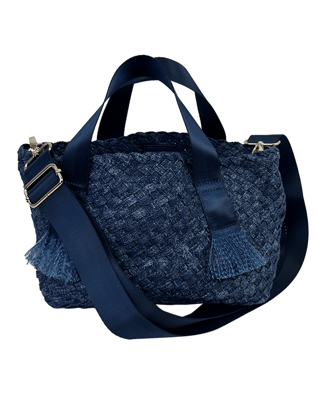 Darcy Woven Denim Tote w/ Self Handles w/ Crossbody Strap