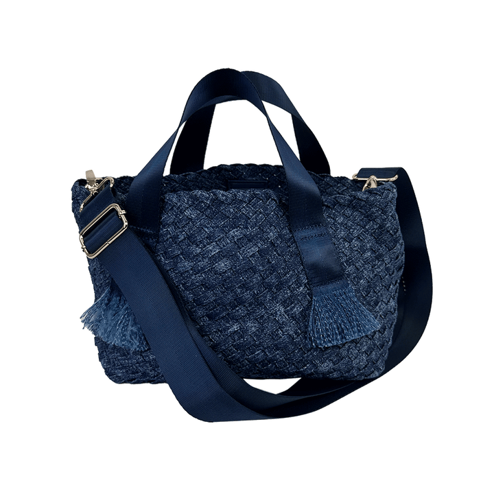 Darcy Woven Denim Tote w/ Self Handles w/ Crossbody Strap