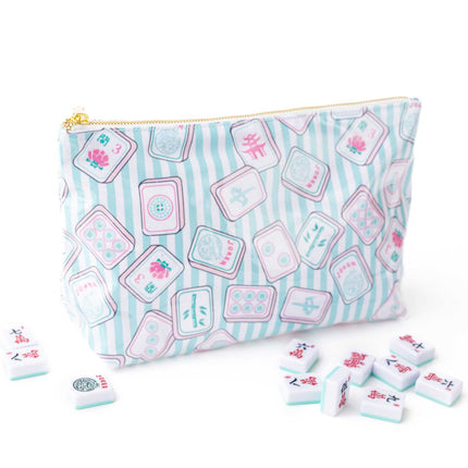 Mahjong Tile Print Clear-Coated Travel Pouch