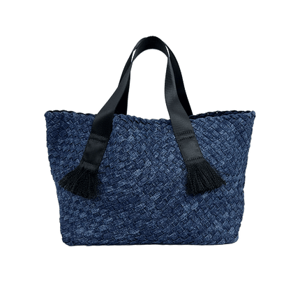 Daria Large Woven Denim Tote w/ Contrast Handles w/ Crossbody Strap