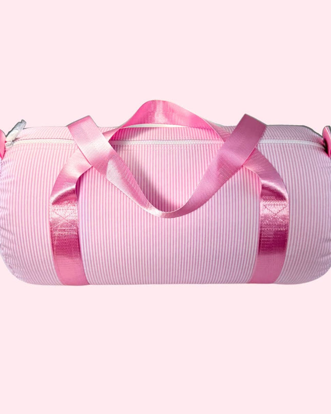 Pink Preppy Stripe Glossy Medium Duffel