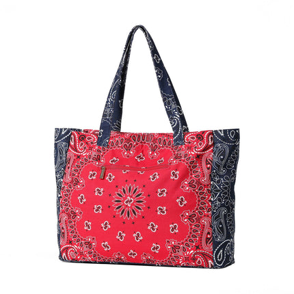 Bandana Print Canvas Tote -Bailey Red/Navy