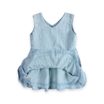 River Soft Denim Washed Baby Dress + Bloomer (Organic)