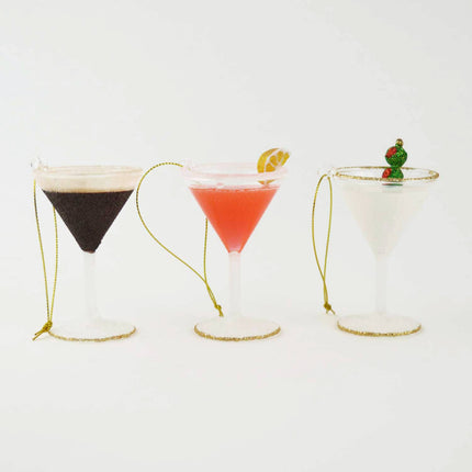 Martini Cocktail 3-Piece Glass Ornament Set