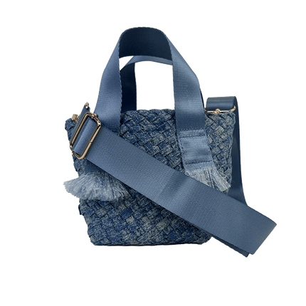 Dora Small Woven Denim Tote w/ Crossbody Strap