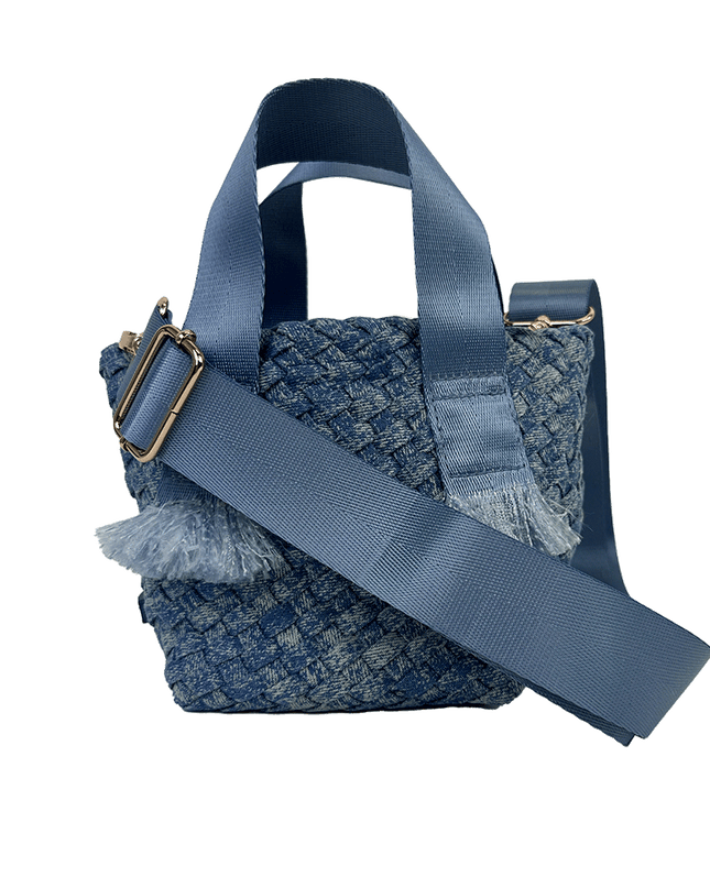 Dora Small Woven Denim Tote w/ Crossbody Strap